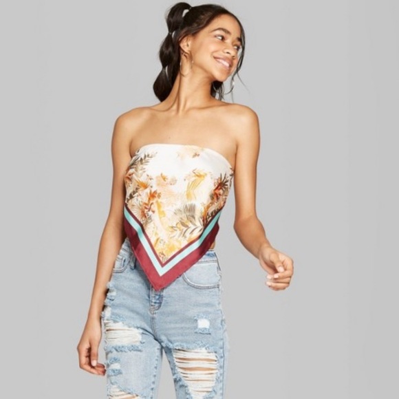 wild fable Tops - Wild Fable Strapless Printed Scarf Top